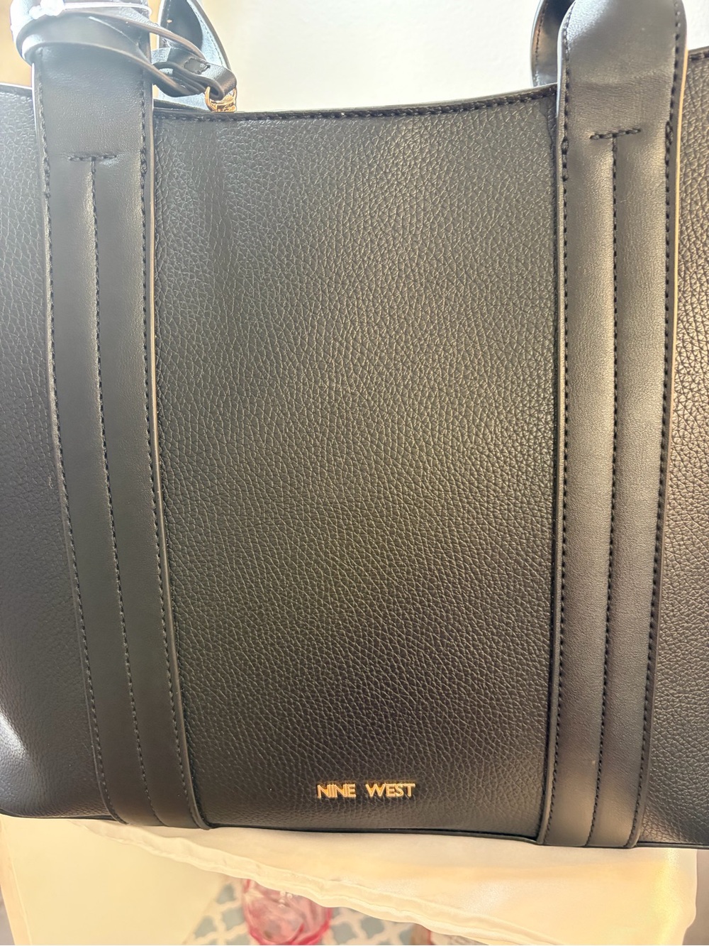 NWT Nine West Black Pebbled Leather Briefcase Tote